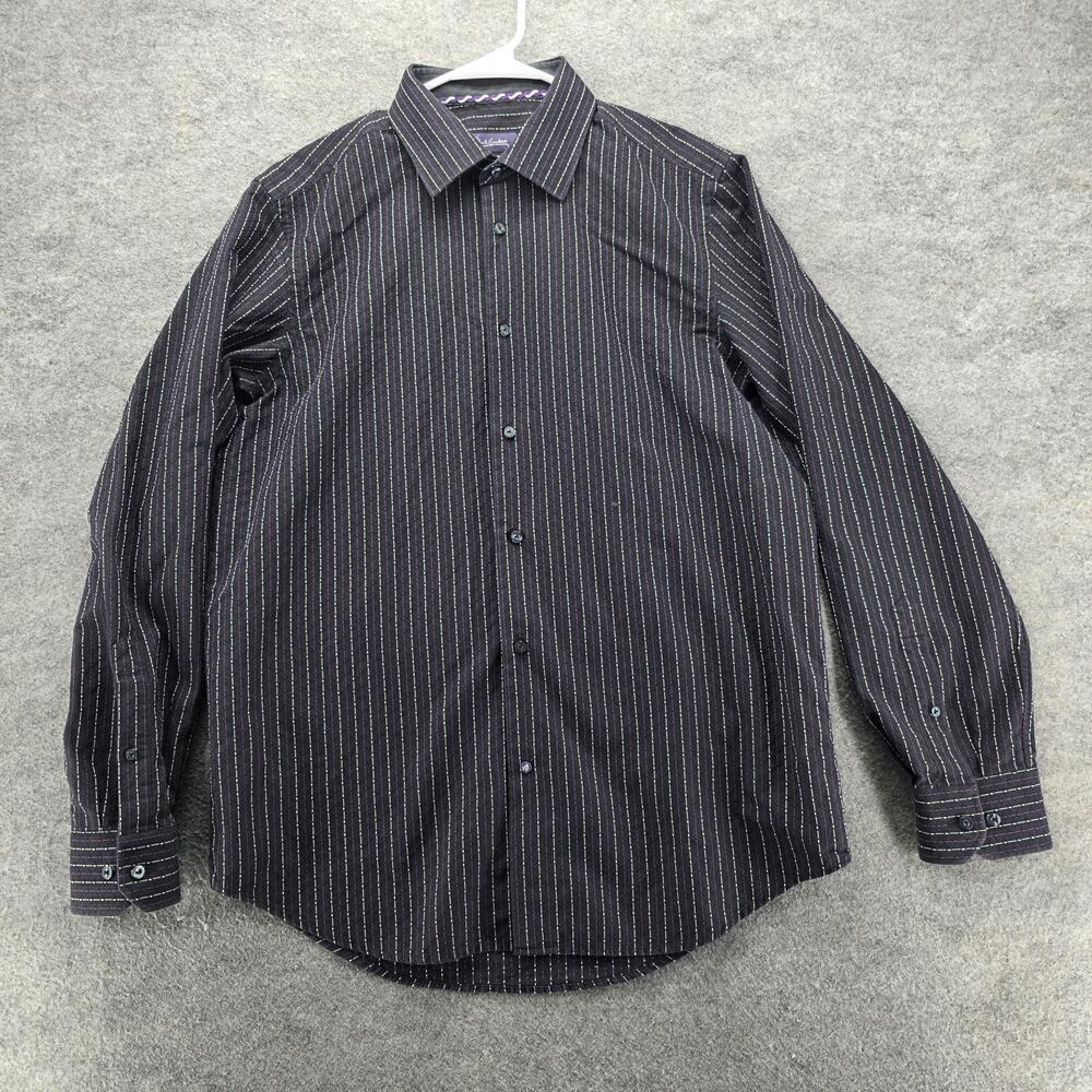 Robert Graham Shirt Mens 16.5 42 Black Purple Stripe Button Up Long Sleeve Dress
